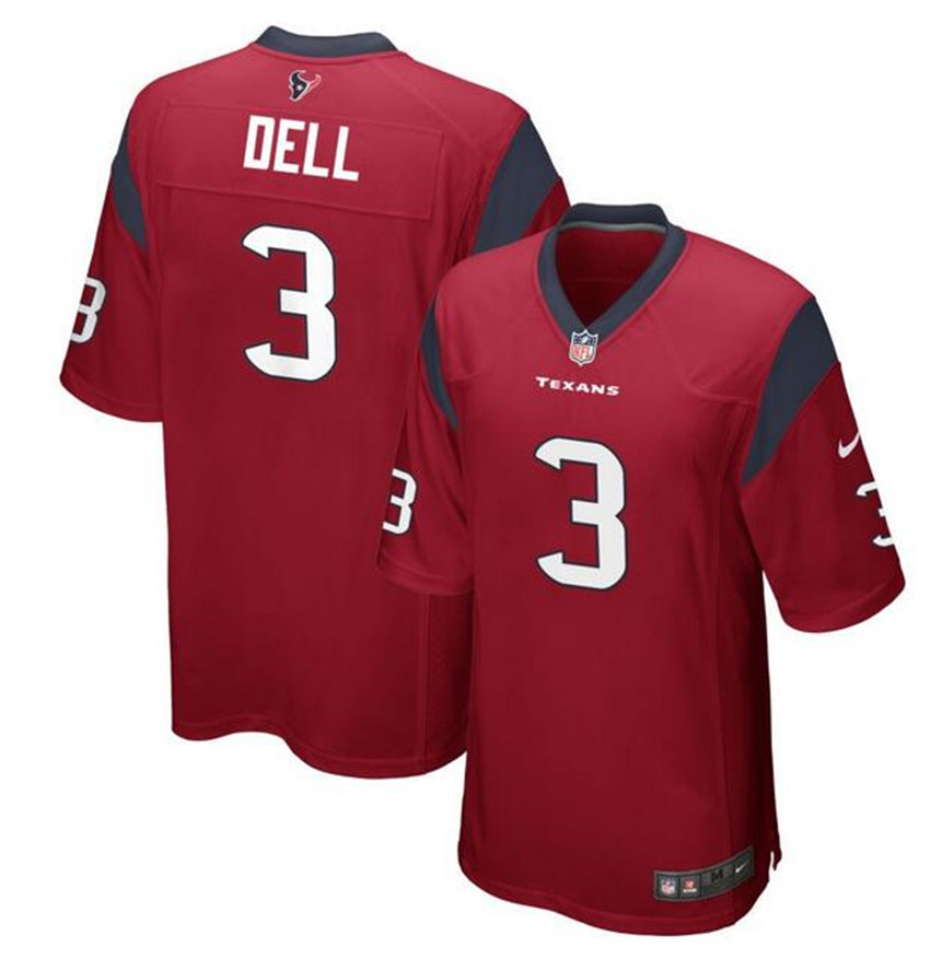 Men's Red Houston Texans #3 Tank Dell Stitched Game Football Jersey